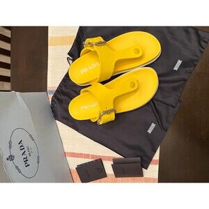 Prada Yellow Fussbett Thong Buckle Sandal Sz 38